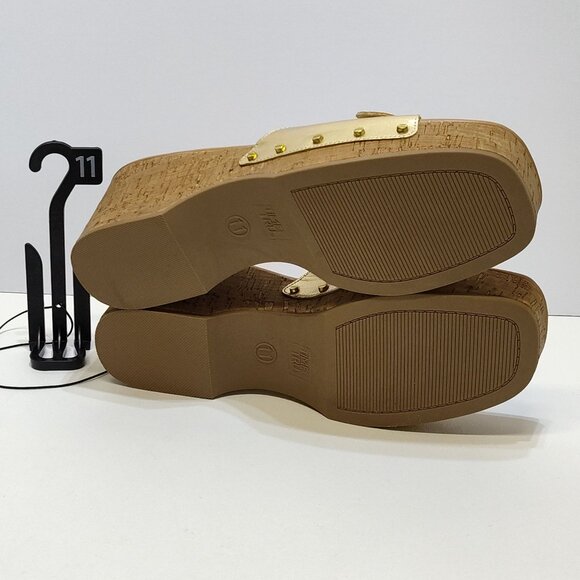 Time and Tru Gold Buckle Cork Wedge Platform Memory Foam Sandals Size 11 NWT - Picture 8 of 9